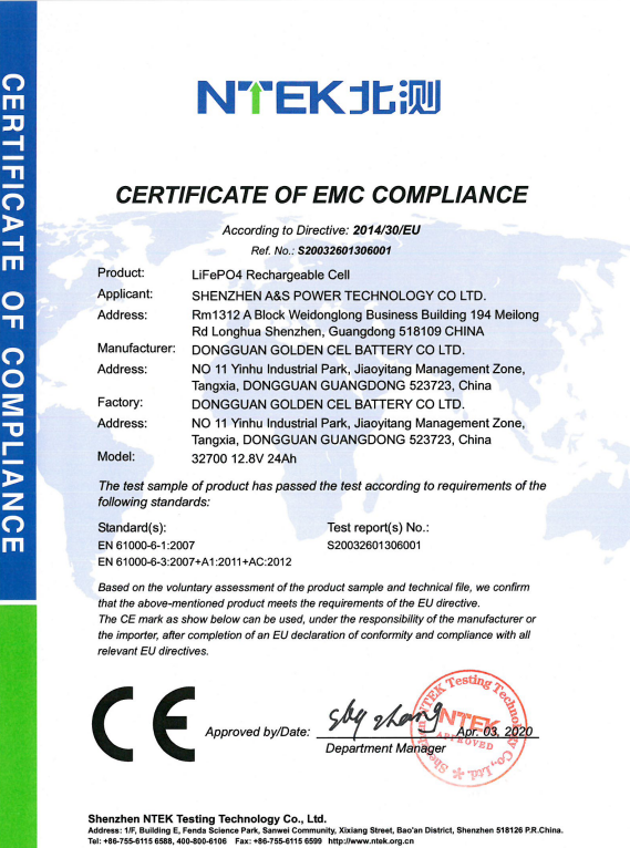 12.8v 24Ah LiFePo4 battery CE certification
