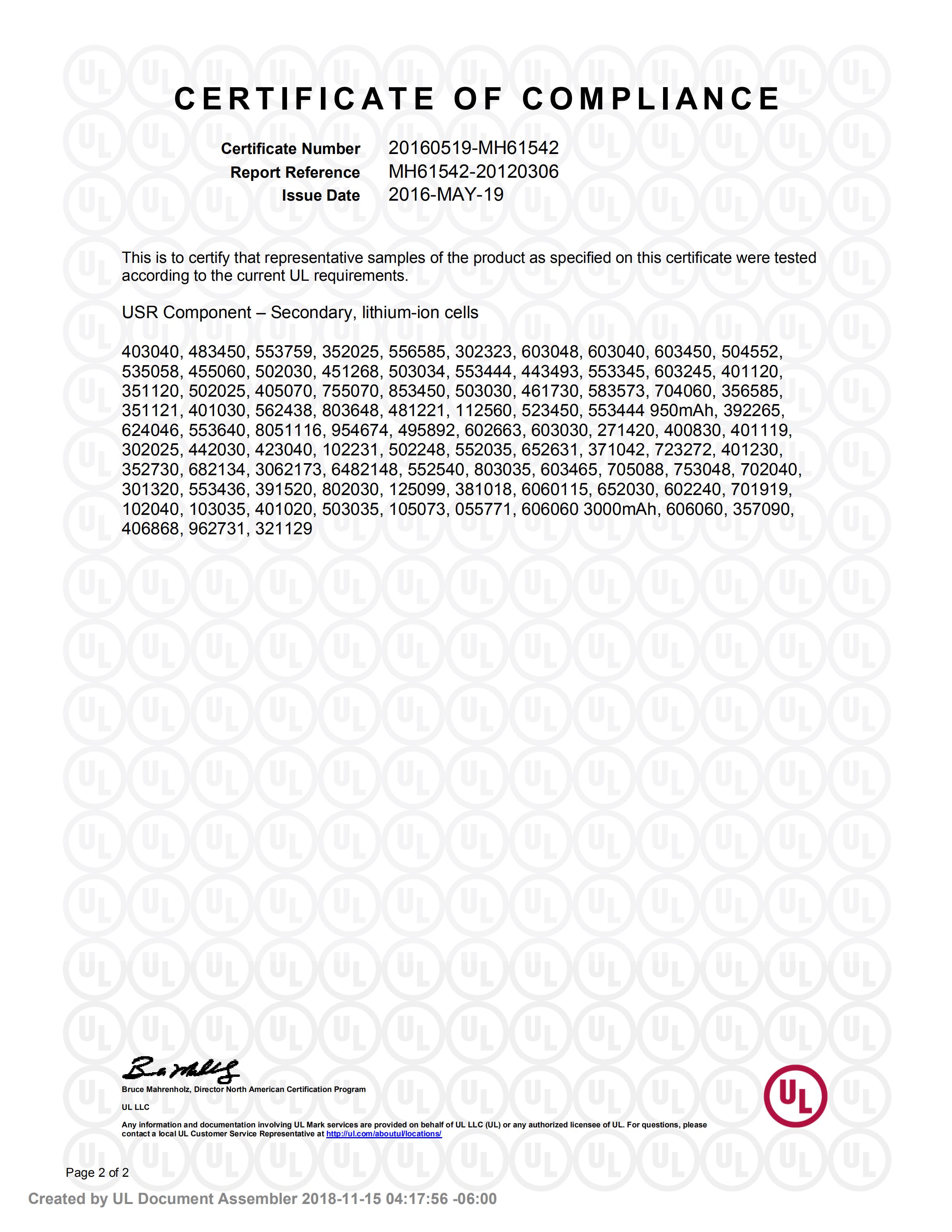A&S Power UL1642 Certification